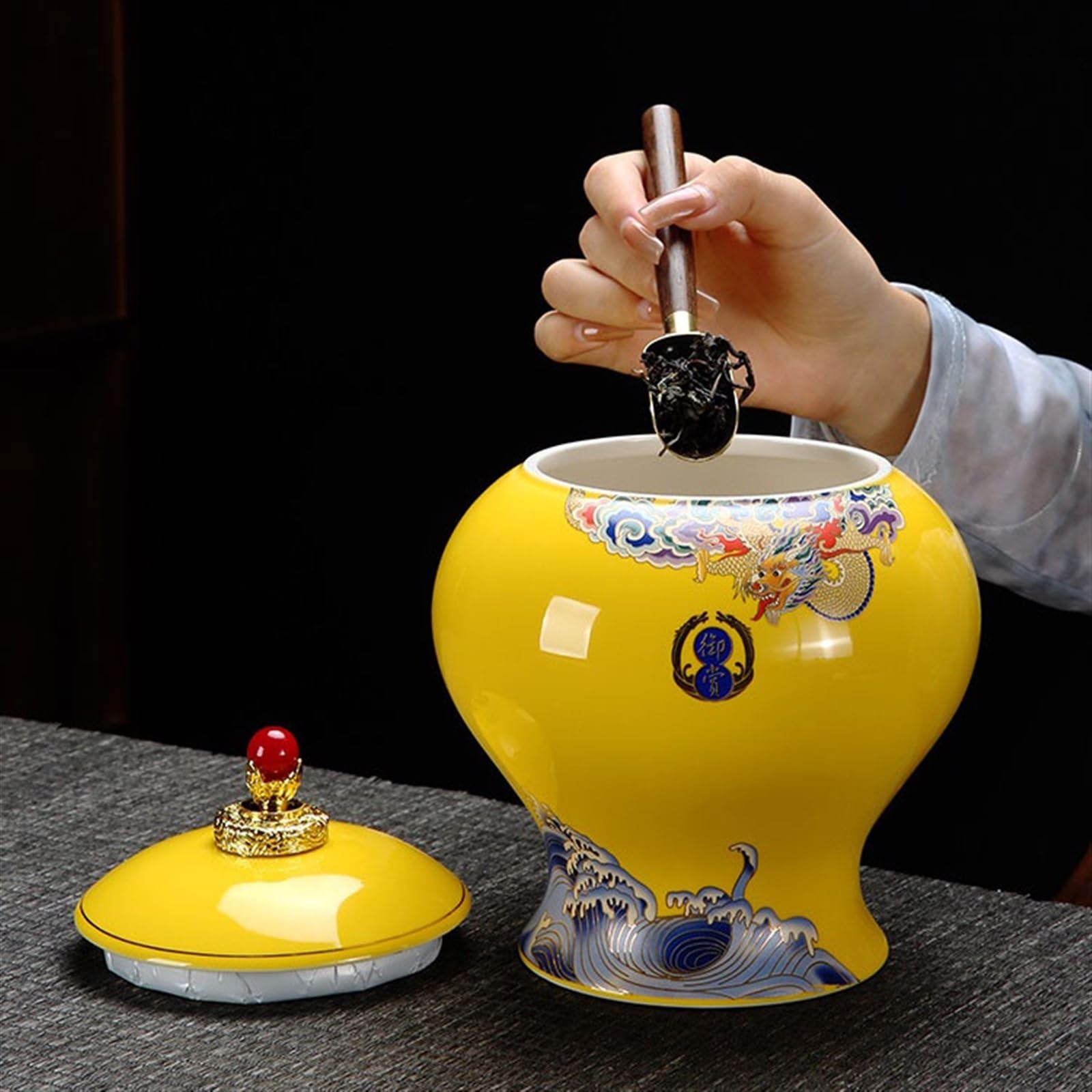 Caddy domowy luksusowy pojemnik uszczelniający czarna herbata zielona herbata pojemnik na herbatę duży słoik do przechowywania wysokiej jakości ceramiczne ozdoby przechowywanie (duży)