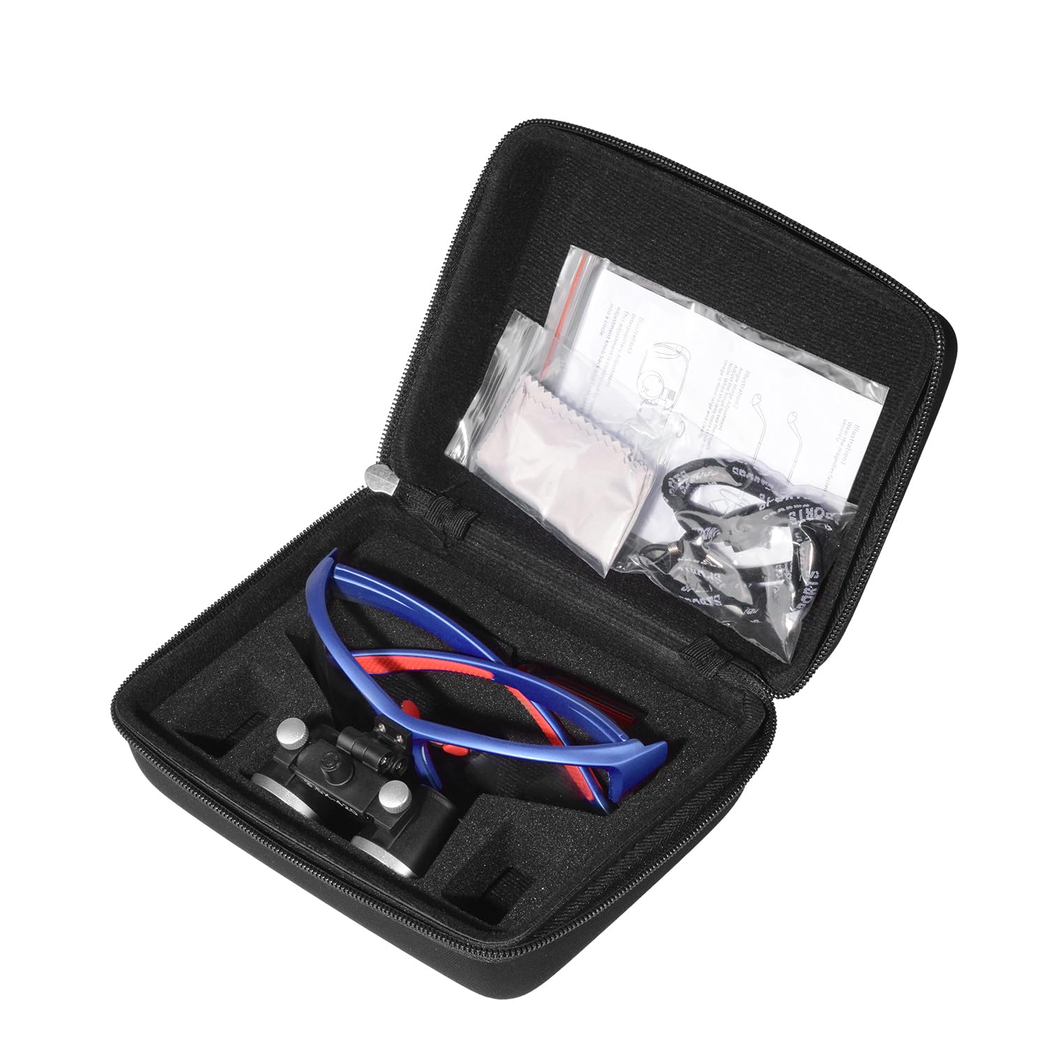 Lupas binoculares ajustables de ángulo de 3,5 x 420 mm, lupas de aumento de laboratorio con funda de tela negra (azul)
