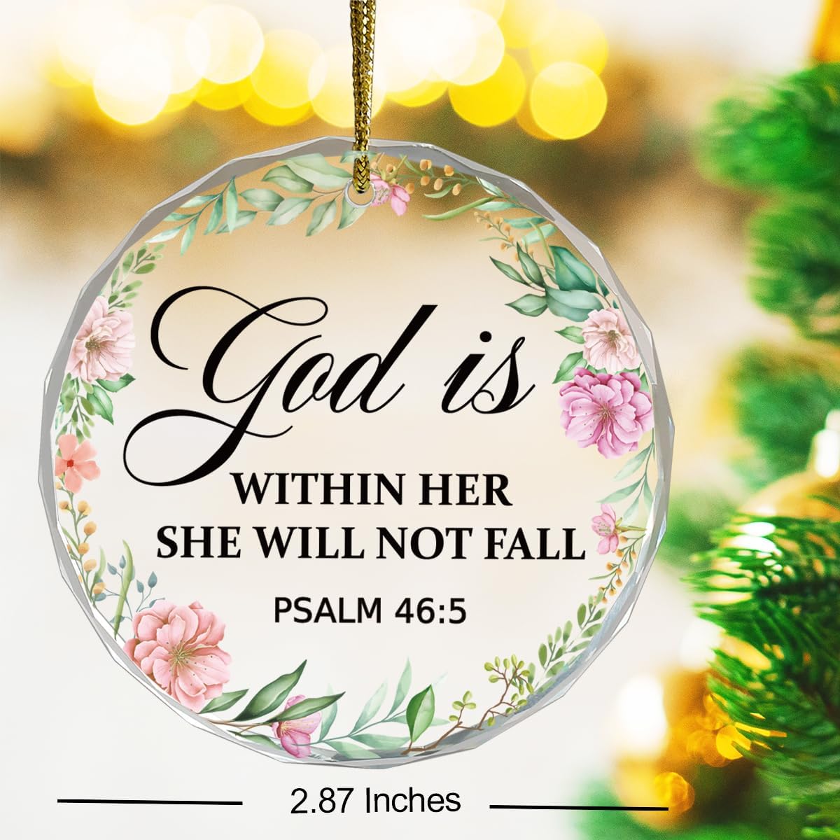 God is Within Her Christian Hanging Ornament,Appreciation Encouragement Gifts for Women Coworkers,Psalm 46:5 Bible Verse Crystal Hanging Plaque Ornament Keepsakes for Tree Decor - Image 2