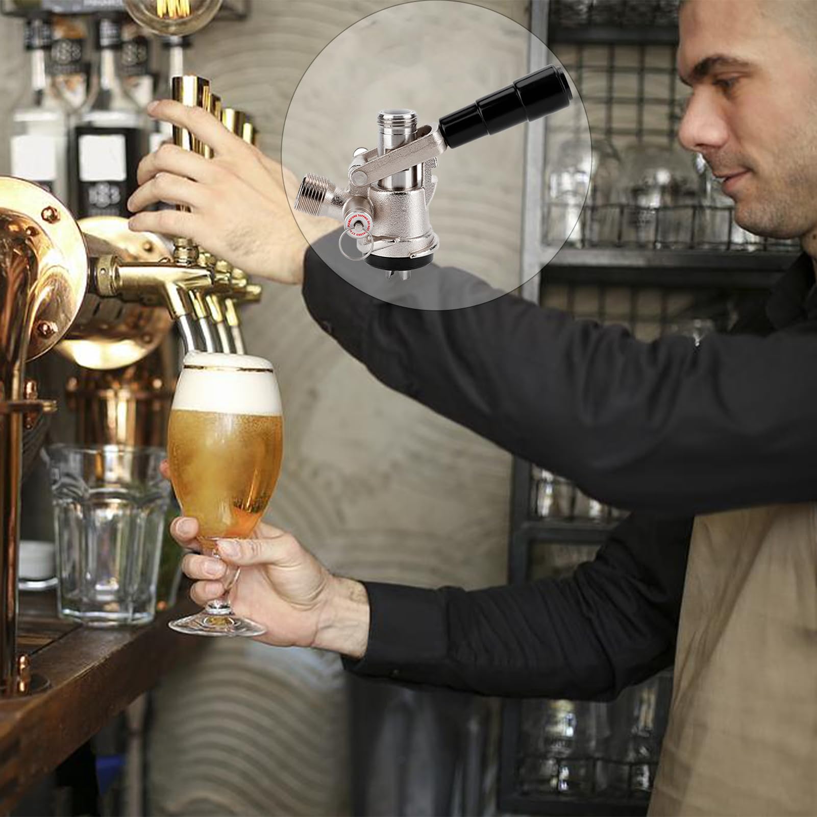 Keg Kegverschluss, Kegverschluss Zapfkopf Keg-Koppler S-Typ Fassbierzapfanlage mit 6 Armaturen Bierfass Sicherheitsüberdruckventil Heimbrausystem