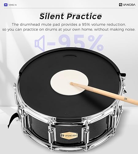 Miniatura 5 de Vangoa Juego de tambores de caja, kit de tambor para estudiantes con soporte, almohadilla de silencio de tambor, baquetas 5A, llaves de tambor,