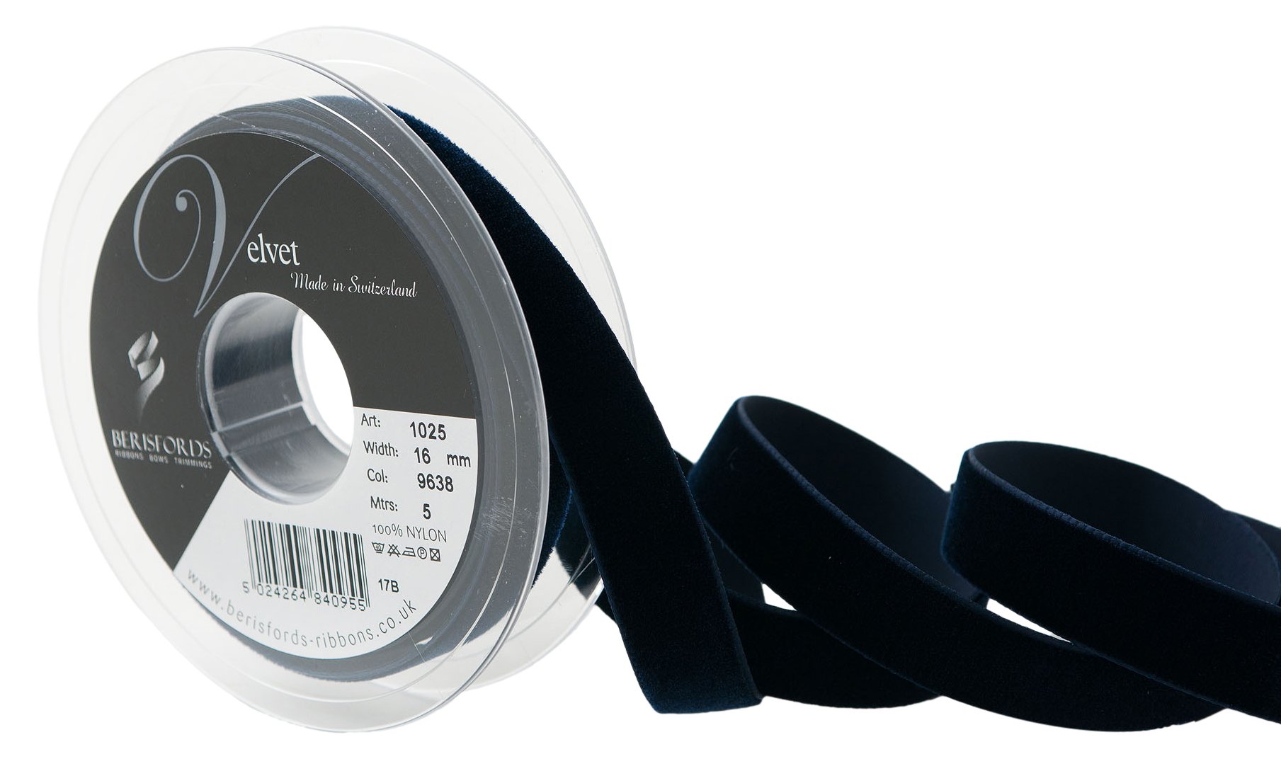 Berisfords 9638 Nachtblau Velvet Ribbon Mini Roll