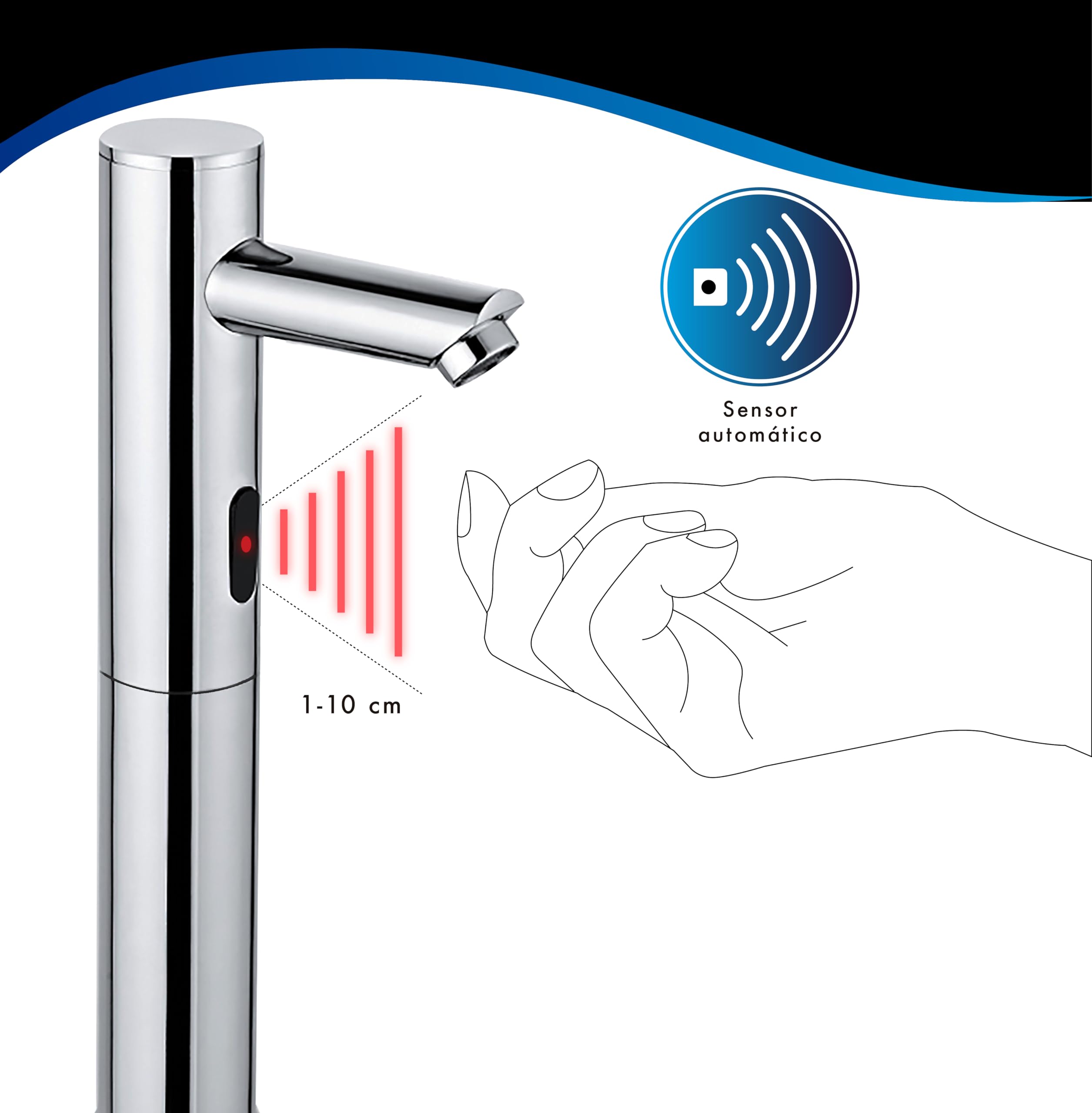 Rubinetto elettronico con sensore a infrarossi, alto e senza contatto, 2 acque con premiscelatore regolabile (calda/fredda), ottone cromato – per bagno domestico e commerciale