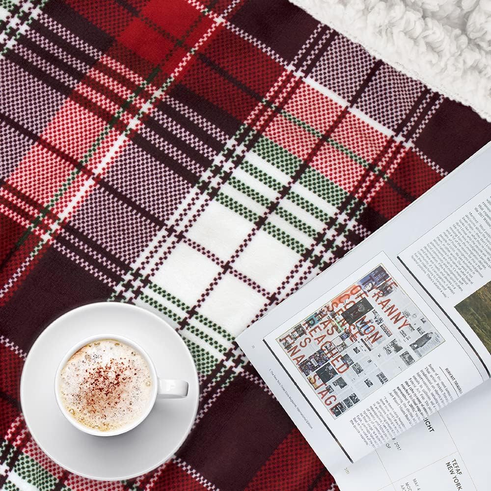 PAVILIA Red Green Christmas Plaid Sherpa Throw Blanket, Holiday Fleece Blanket 50" x 60", Soft Flannel Plush Throw for Couch, Sofa & Bed, Festive Winter Home Decor, Cozy - Image 9