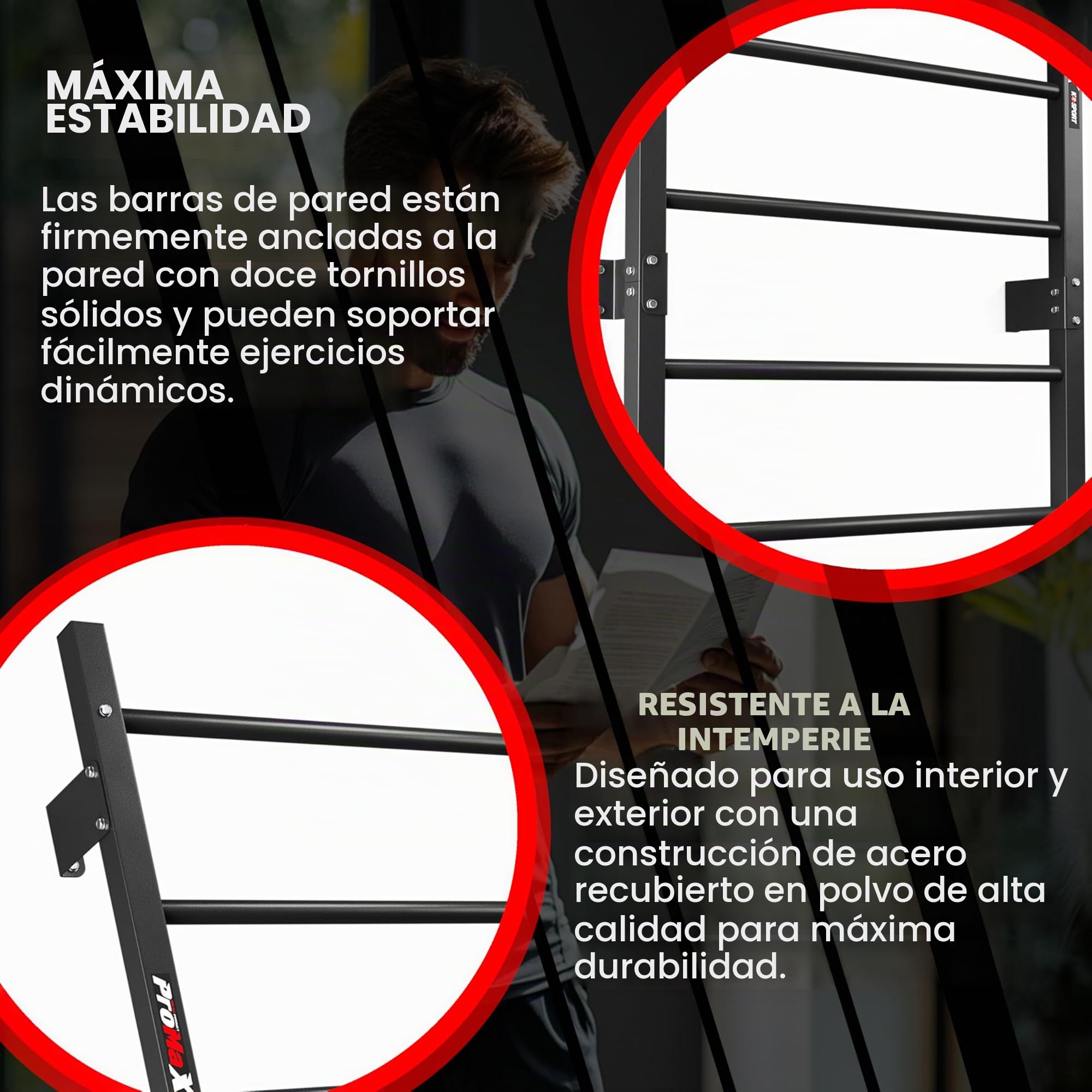 K-Sport: Barras de pared con 8 peldaños, muro de escalada para montaje en pared, muro de peldaño para interiores y exteriores, estación de fuerza para un entrenamiento muscular eficaz, para el hogar