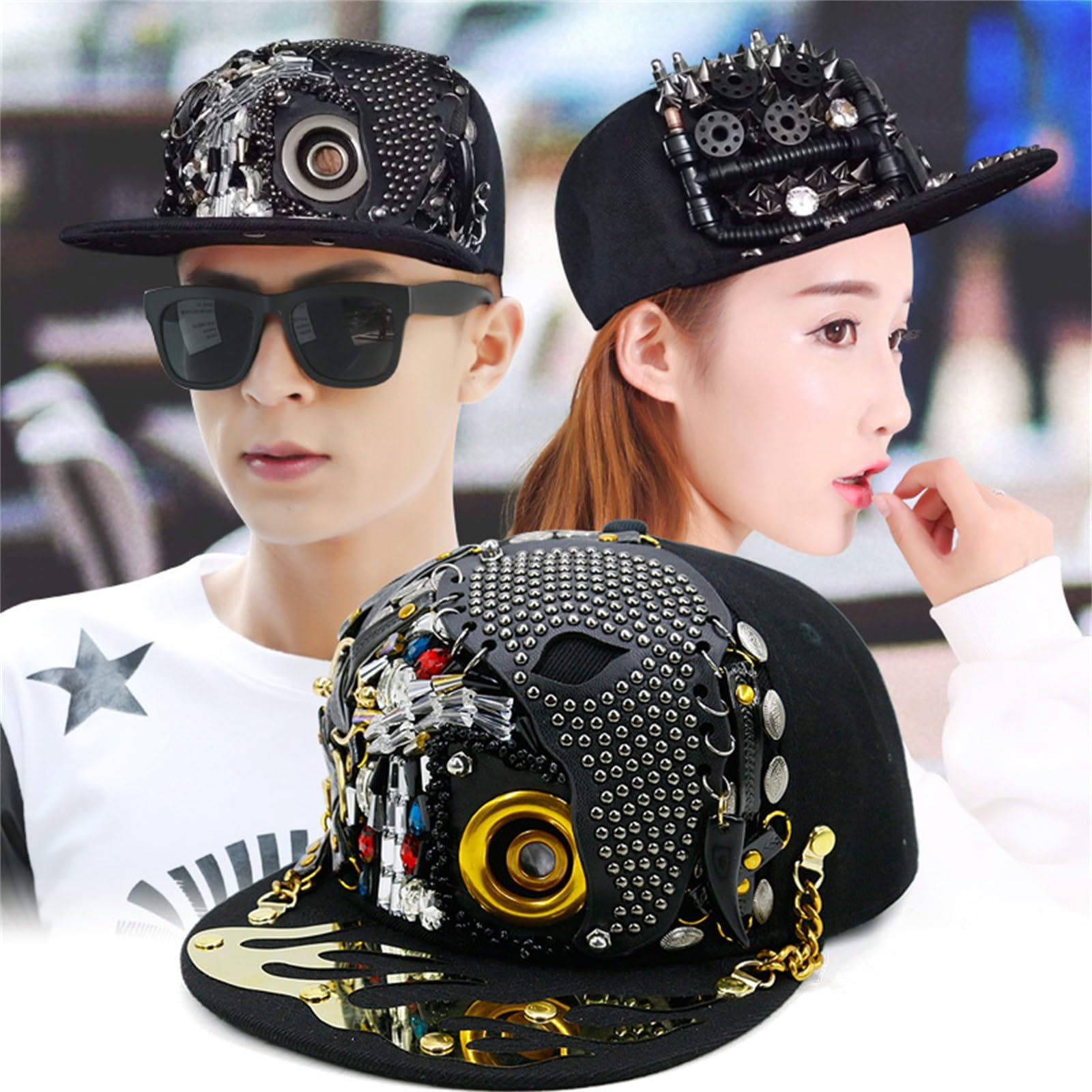 Gorra de Béisbol Punk Cap Hipster Gorra de béisbol Remaches for Hombres Hip-Hop para Deportes de Golf