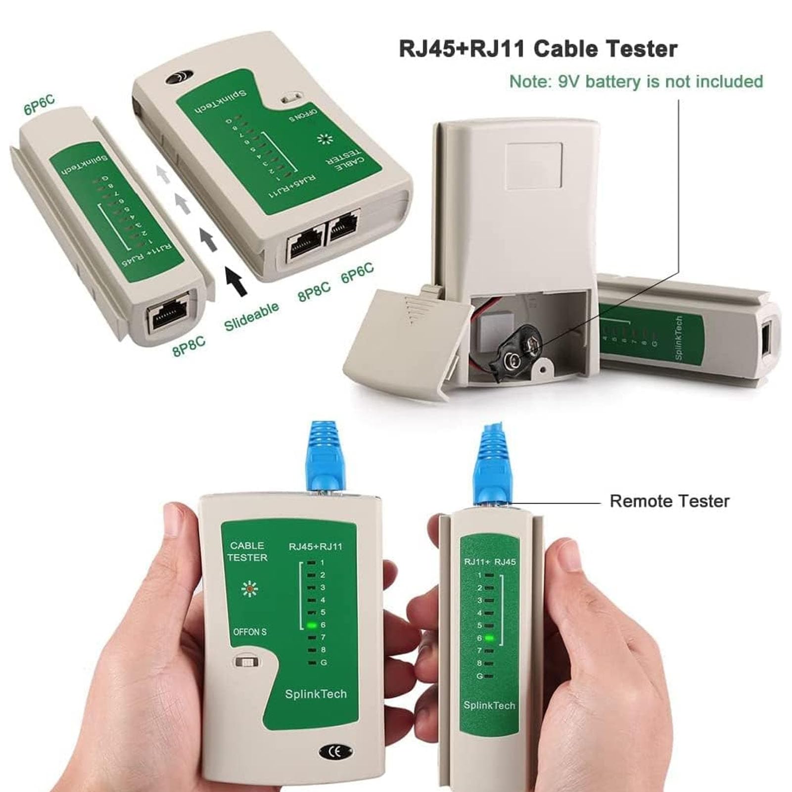 Fockety Kit Crimpatrice RJ45, Crimpatrice Ethernet Passante per Cavi Cat5, Cat5e e Cat6 con Connettori 8P8C, per Cavi RJ45, RJ11, RJ12, Crimpatrice e Tester Cat6, Crimpatrice Passante