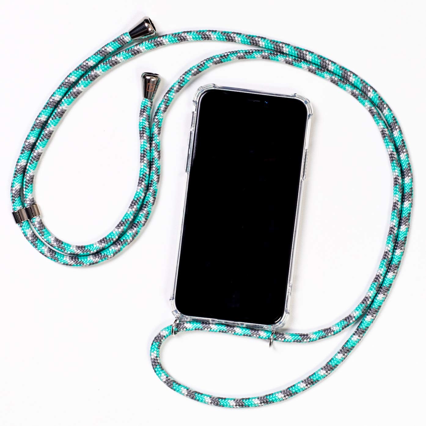 KILUCASE Smartphone Necklace - Clear Protective Anti-Shock Case with Lanyard Strap Cord in Mint Camo (Compatible with iPhone 7/8/SE)