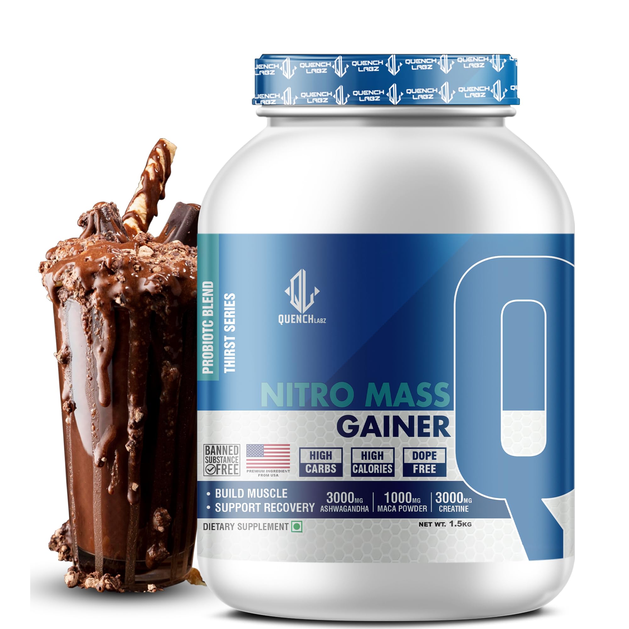 QUENCHLABZ NITRO MASS GAINER 4.5KG Chocolate | 21g Protein, 3g Ashwagandha, 374 Calories | High-Calorie Protein Powder for Weight Gain & Muscle Growth | Creatine & Digestive Enzymes — Amazon image 10