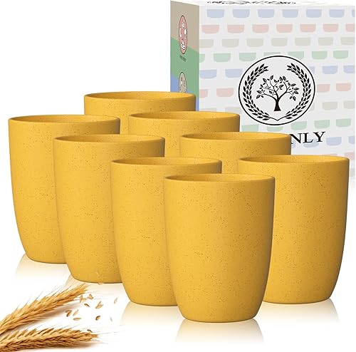 Homienly Vasos de paja de trigo, 8 vasos de plástico reutilizables irrompibles, reutilizables, aptos para lavavajillas, aptos para microondas, vasos