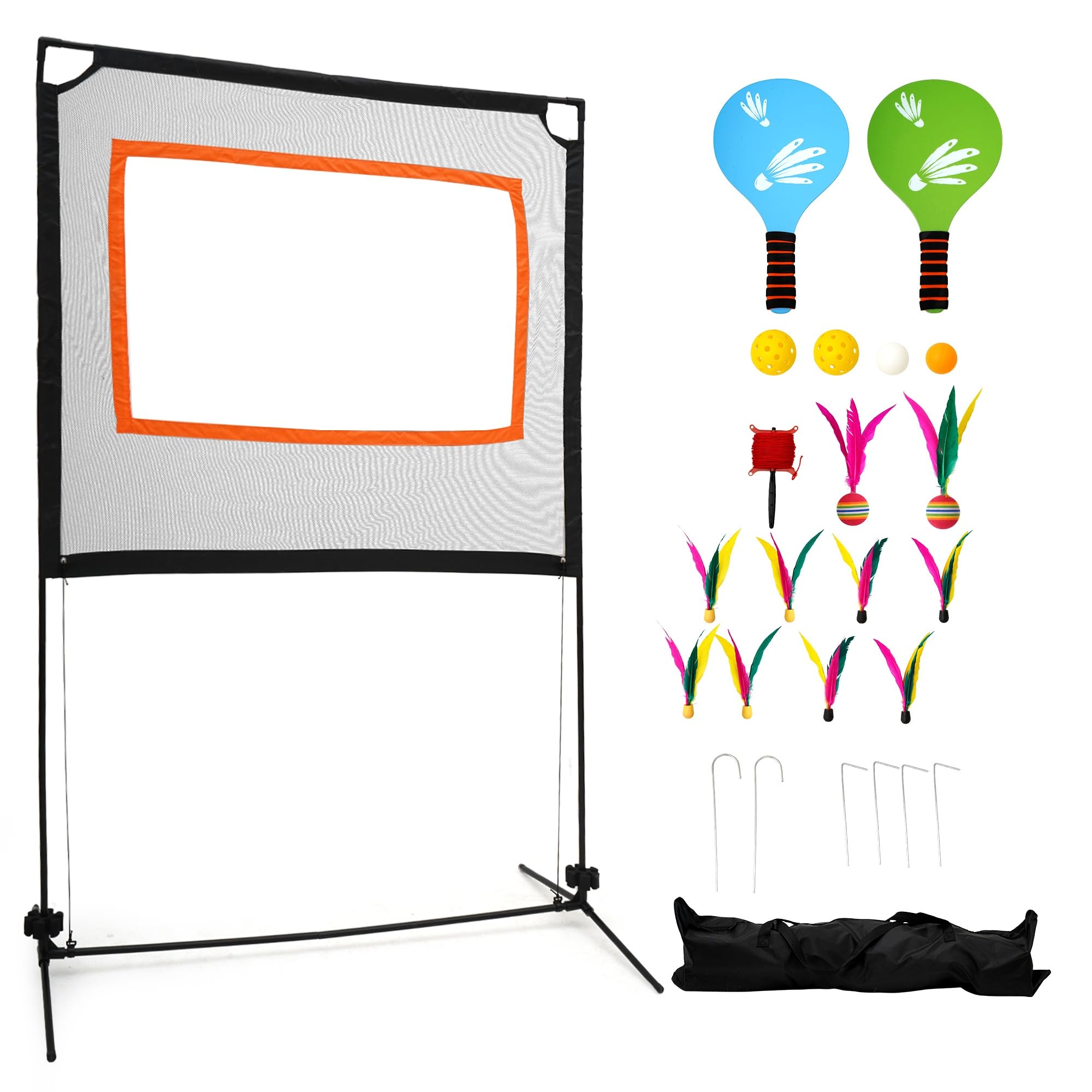 uyoyous Pickleball Netz Sets, Tragbares Badminton-Set mit 2 Schläger, Mehrere Cricket-Sportarten, Mehrfachfunktion Tennisnetz mit Handtasche, Für Parks, Hof, Training, Outdoor, Strand