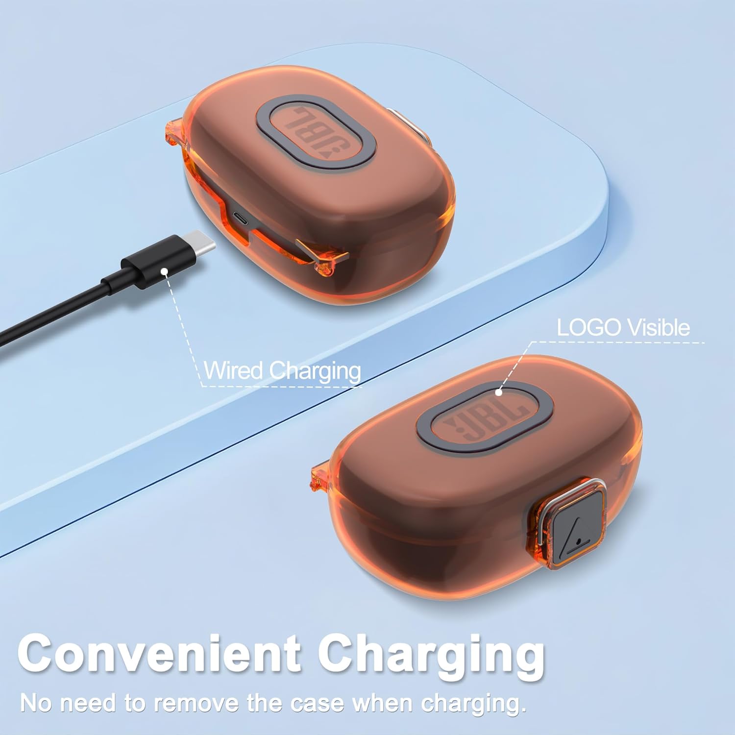 [with Safety Lock] for JBL Endurance Peak 3 Case Cover, Clear Soft TPU Protective Earbuds Case with Carabiner Accessories Set(Clear Orange) - Image 5