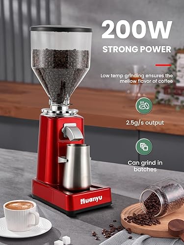 Miniatura 5 de Huanyu Molinillo de café eléctrico ajustable con 19 ajustes precisos de molienda de 35 onzas, 36 tazas, máquina de molienda de granos de café