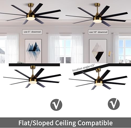 Miniatura 6 de Ventilador de techo negro y dorado con control remoto de luces, motor de CC de 6 velocidades, ventilador industrial moderno para sala de estar y