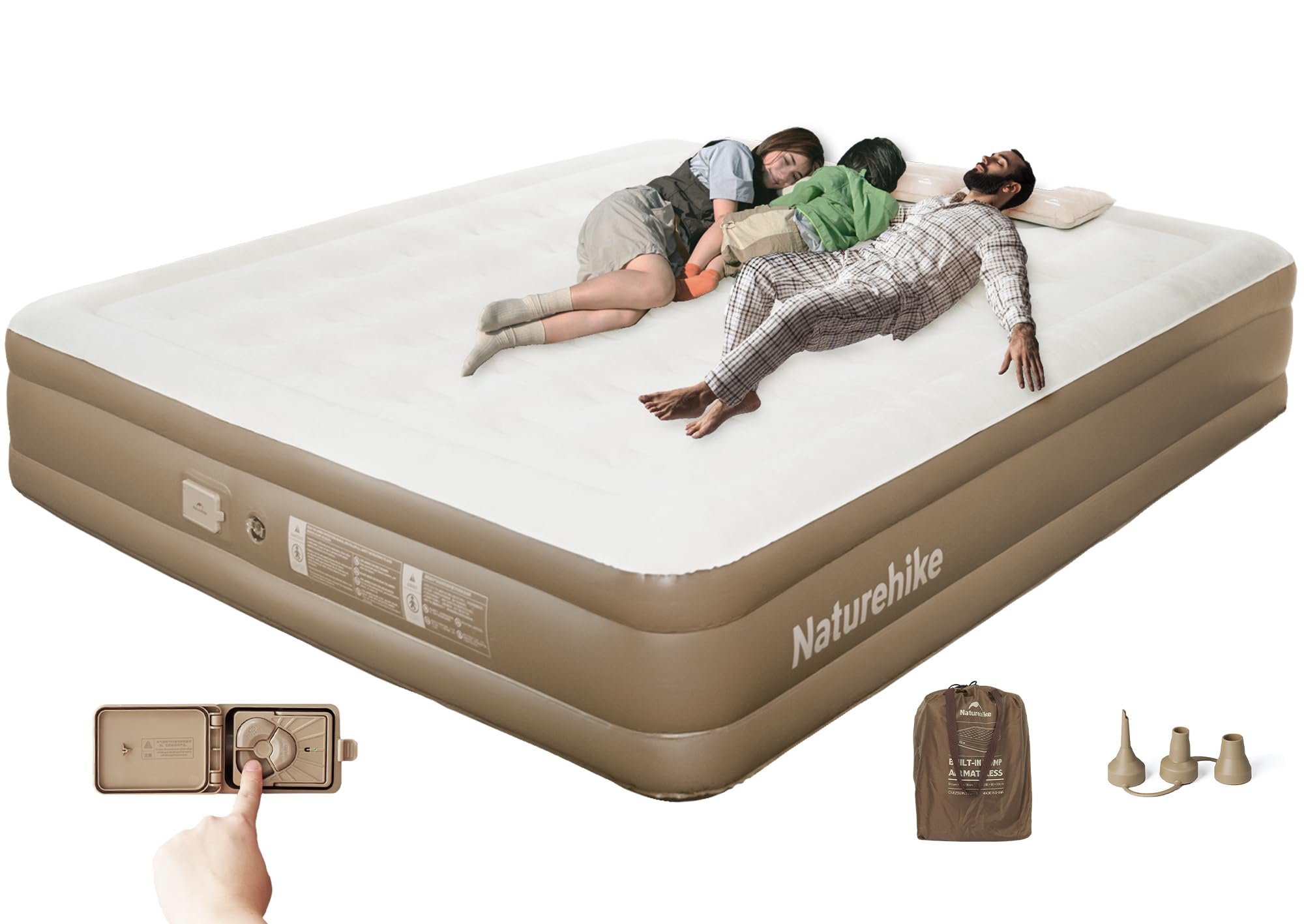 Naturehike 3-persoons zelfopblazend luchtbed met batterijpomp - Opblaasbaar logeerbed 200x180x45cm voor kamperen & thuis, lichtgewicht, comfortabel en snel op te blazen