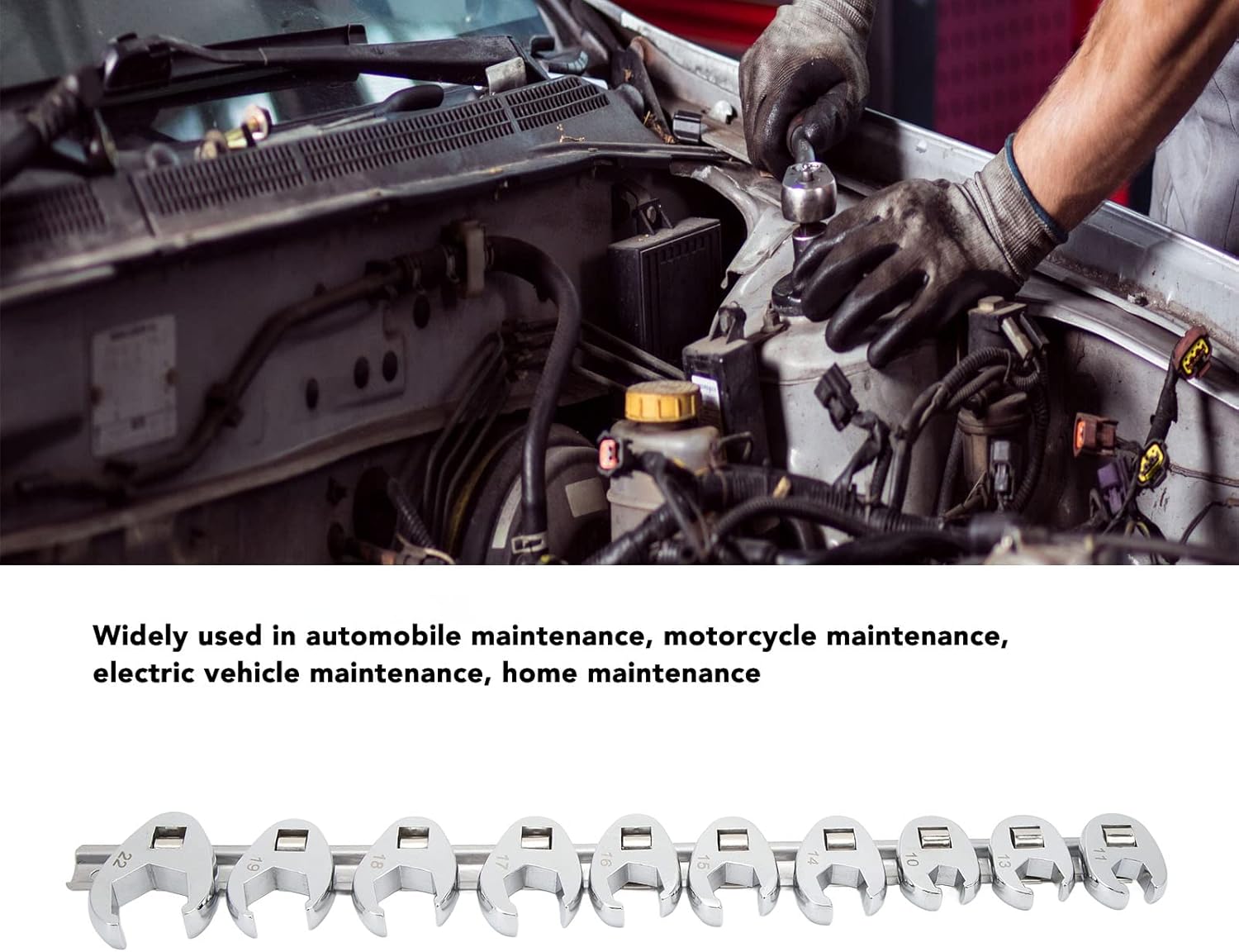 10pcs Crows Foot Wrench Set 10mm to 22mm Sizes Metric Nut Wrench for 3 8in Drive Ratchet Great for Automotive Repair Work Ideal for Tight Spaces