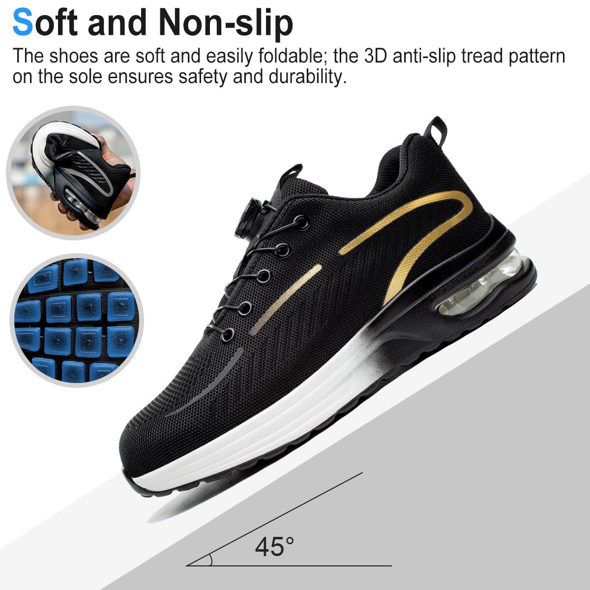 YEKOYIOO Scarpe Antinfortunistiche Uomo Donna Scarpe da Lavoro Leggere Comode Scarpe da Costruzione Antiscivolo Traspiranti Sneakers con Punta in Acciaio 38-46 EU