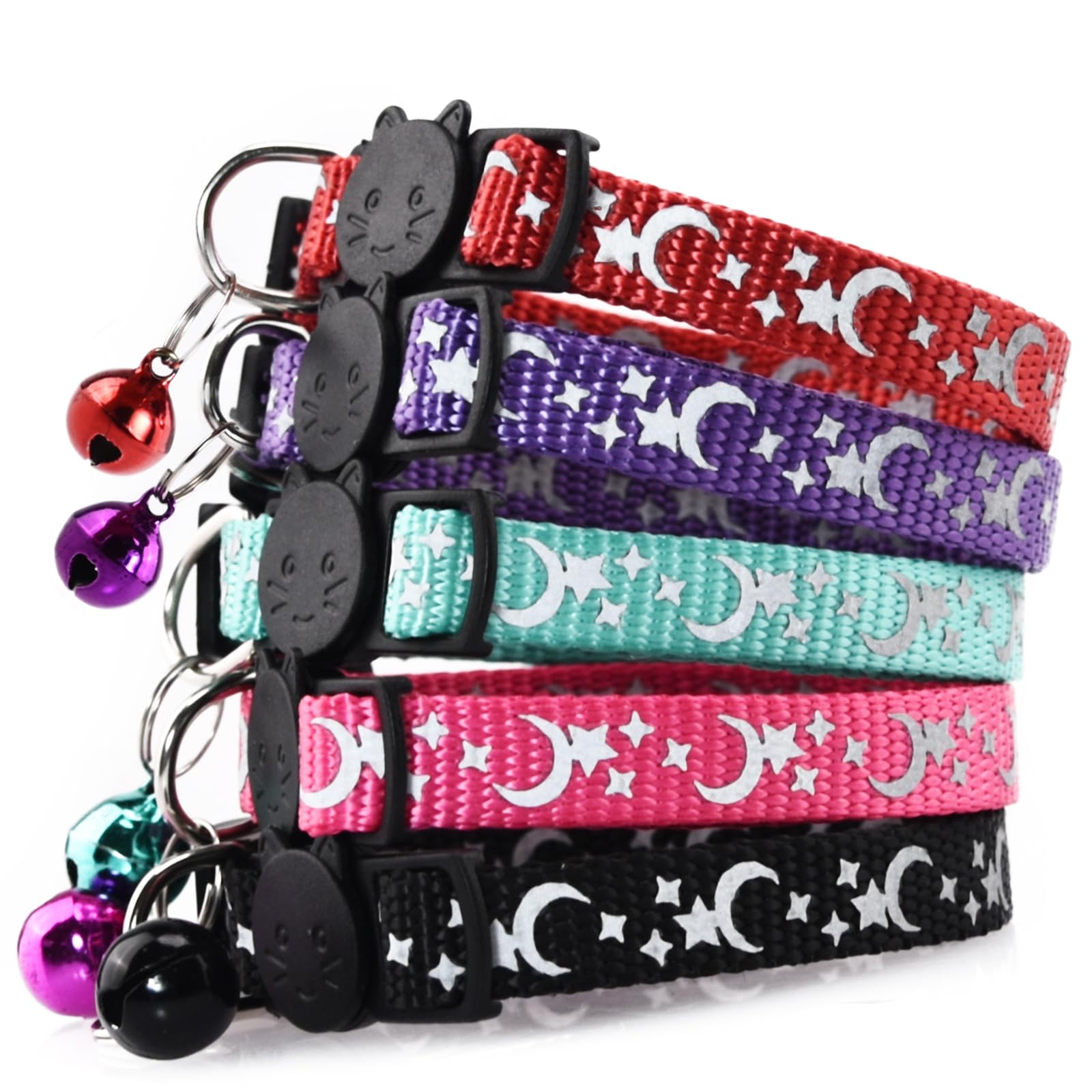 8PCS Airtag Collare Gatto Riflettenti,Collari per Gatti Antistrozzo con Campanellino,Regolabile 20-34 cm,Sicuro,Nylon, Accessori Animali Domestic (star)
