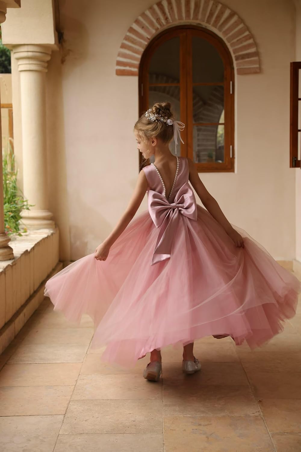 Flower Girl Dresses for Wedding Bow-Knot Elegant Satin Tulle Princess First Communion Dresses