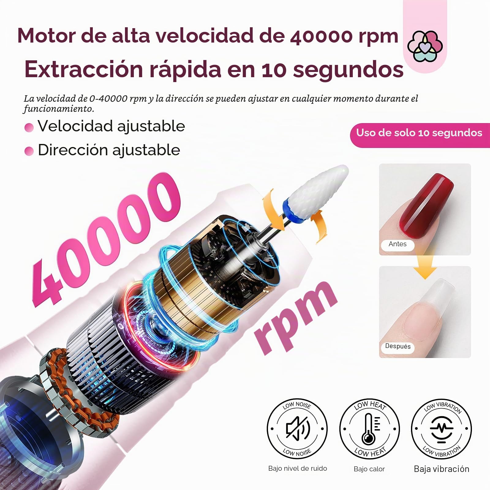 SAVILAND Taladro de uñas profesional portátil de 40000 RPM para uñas