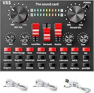 V8S Live Sound Card,Bluetooth Sound Mixer Board,3.5mm Audio Interface Live Sound Card with 16 Sound Effects,6 Connecting Methods,Dual DSP Noise Reduction Chip,for Live Streaming Recording Game PC