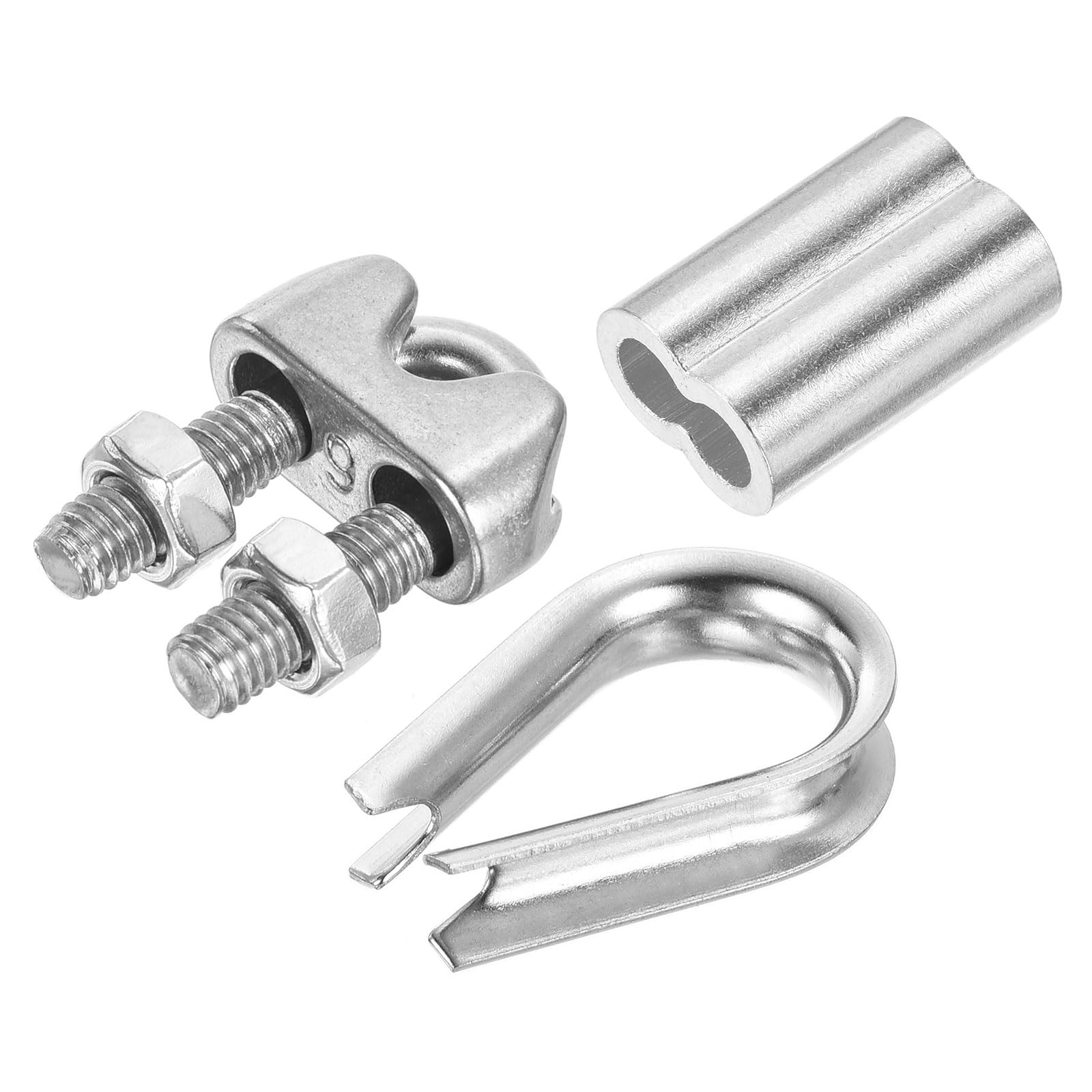 Cosses en acier inoxydable M6 et pinces alu PATIKIL pour bloquer un câble d'acier 1/4"