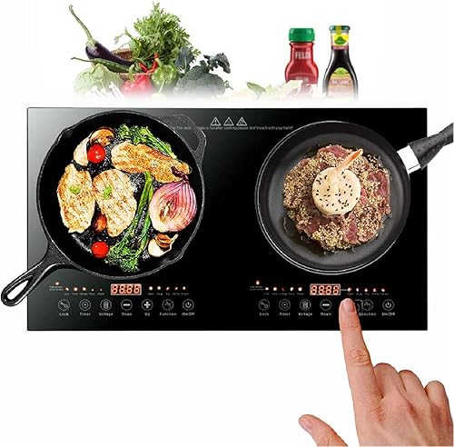 Miniatura 5 de Placa de cocción de doble inducción, estufa de inducción portátil eléctrica de doble inducción, placa de cocina digital de cerámica negra, panel de