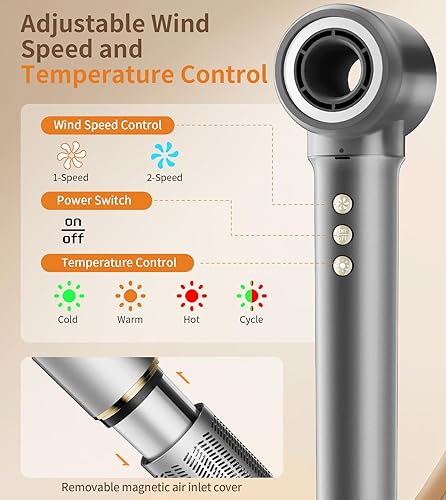 Miniatura 4 de Kit de cepillo de secador de pelo 9 en 1, potente secadora profesional de aire caliente de 1200 W con funda, rizador de aire automático de 110,000