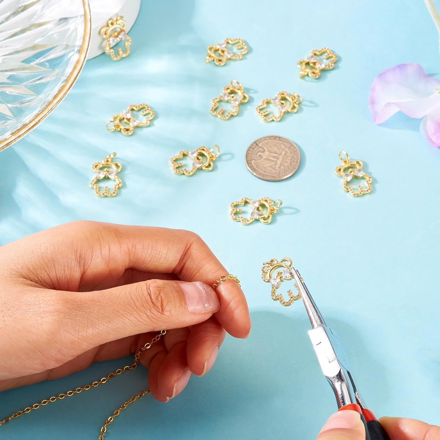 18K Gold Plated Charms Assorted Micro Pave Cubic Zirconia Charms with Jump Ring for DIY Crafts Earring Necklace Bracelet Jewelry Making - Image 5