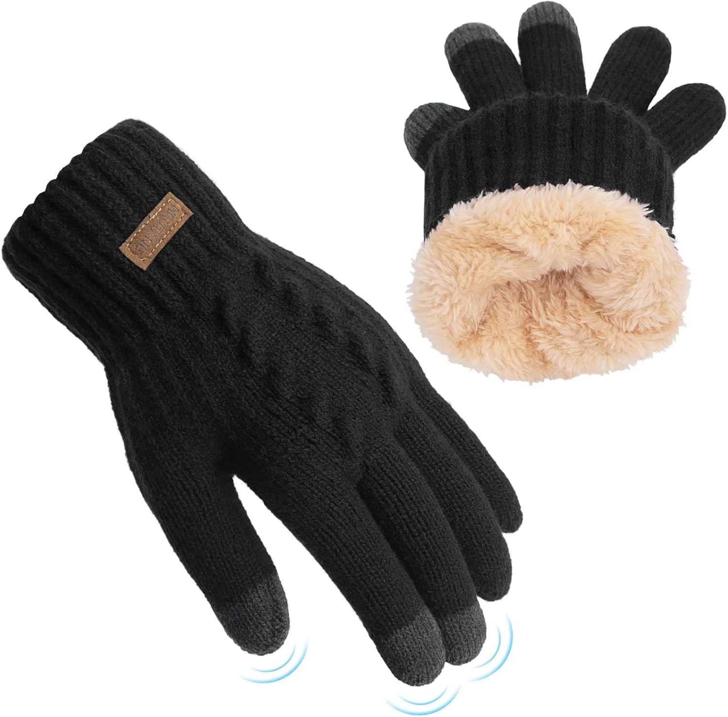 Womens Winter Gloves Cold Weather Warm Knit Touchscreen Fingers Elastic Cuff Soft Lining Thermal Dual Layer Glove