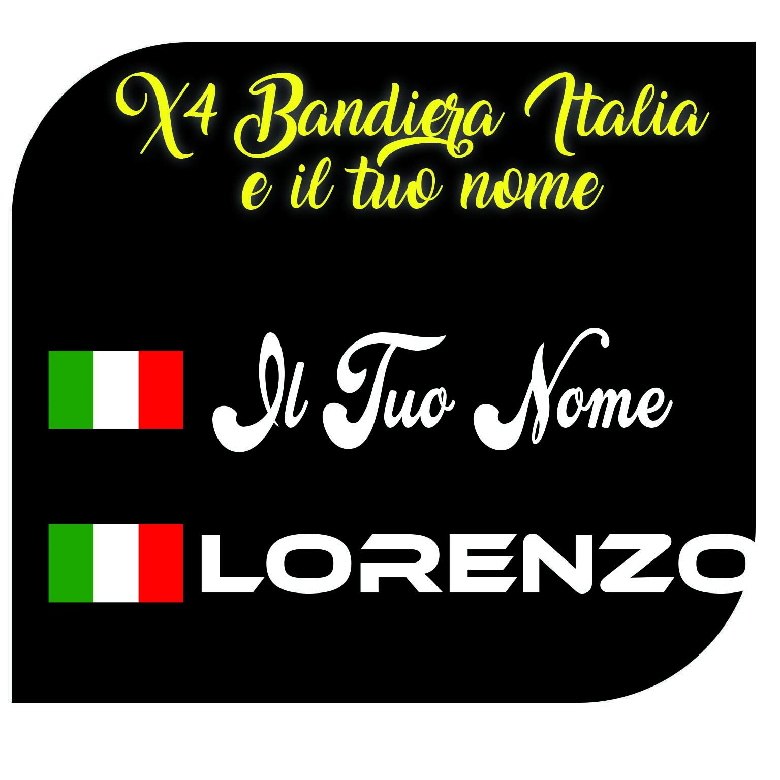 4 Adesivi Vinile Personalizzati Con Nome - Per Bici, Casco, Auto, Moto - Bandiera Italia - Foto 2