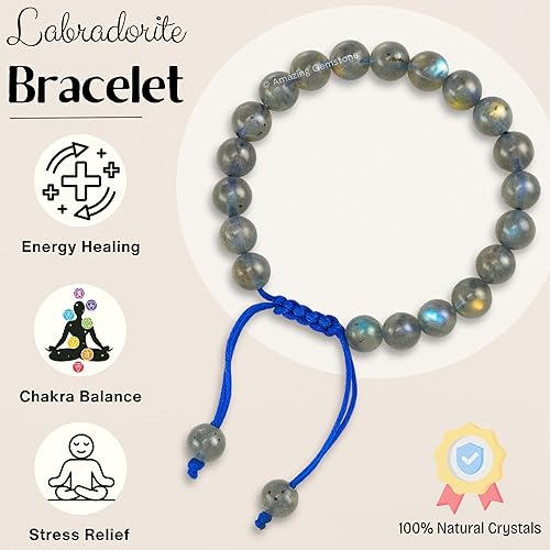 Miniatura 201 de Amazing Gemstone Crystal Bracelet for Women Men's Gifts - Protection Healing Crystal Bracelet - 8mm Gemstone Beaded Adjustable Bracelet Pulseras
