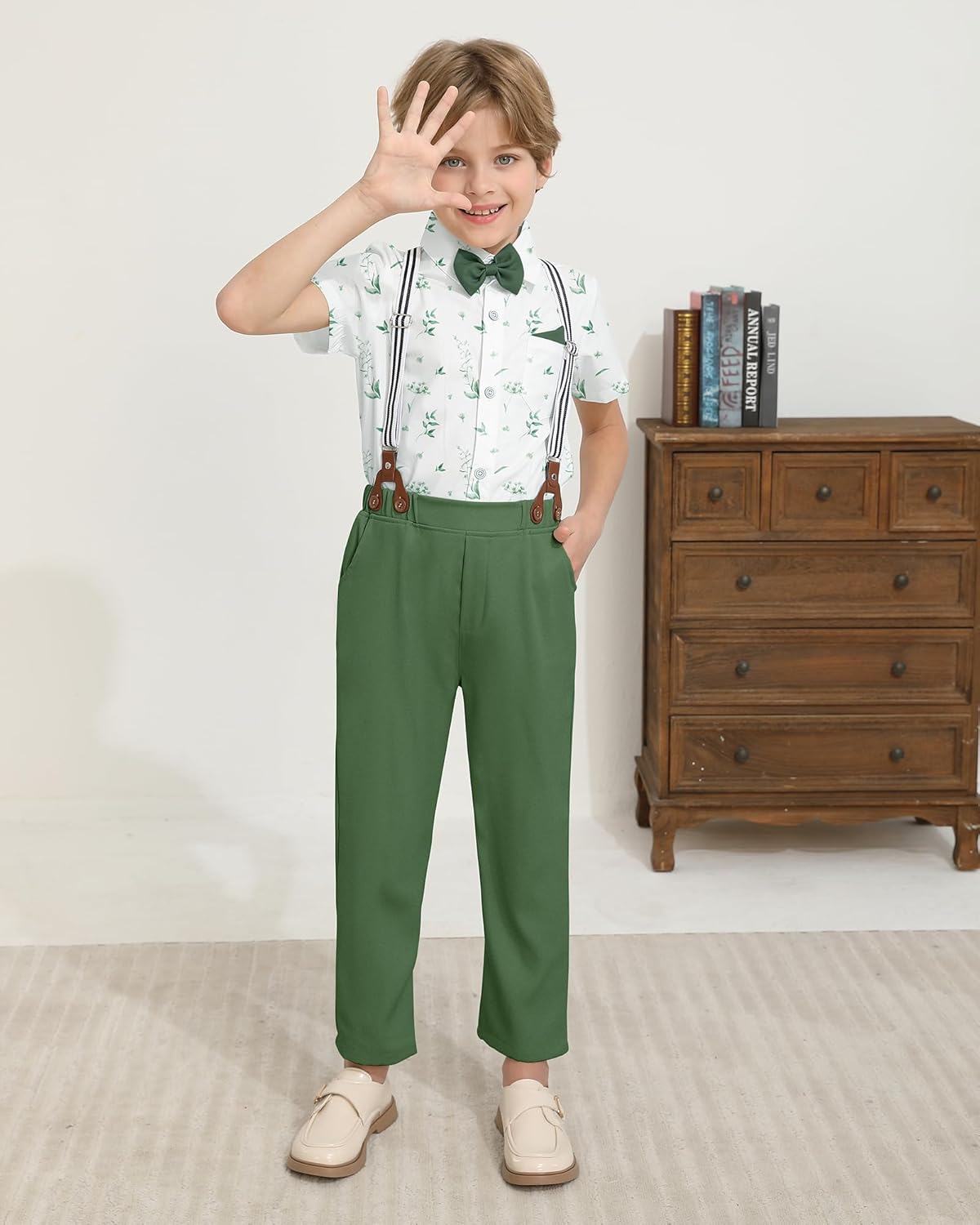 YUEMION Toddler Boy Clothes Suit Wedding Outfit Boys Dress Shirt+Bowtie+Suspender Pants, Kids Gentleman Formal Set 2-8 Years - Image 3