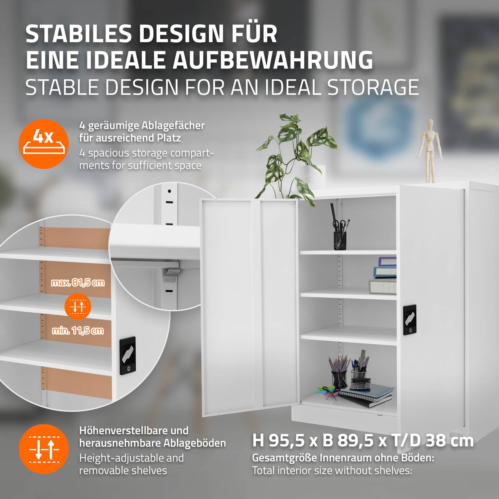 ML-Design Archivador de Oficina 90x40x109cm Acero Blanco Armario Independiente Auxiliar Metálica con 2 Puertas y 3 Estantes Regulables en Altura Mueble para Almacenamiento Documentos