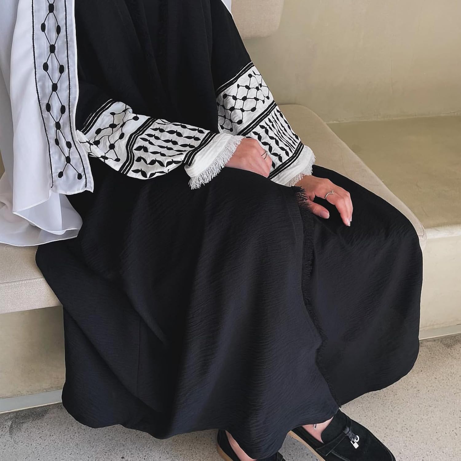 Muslim Abayas for Women Long Sleeve Embroidered Open Front Cardigan Turkey Dubai Maxi Kaftan Dress Ramadan Kimono with Belt