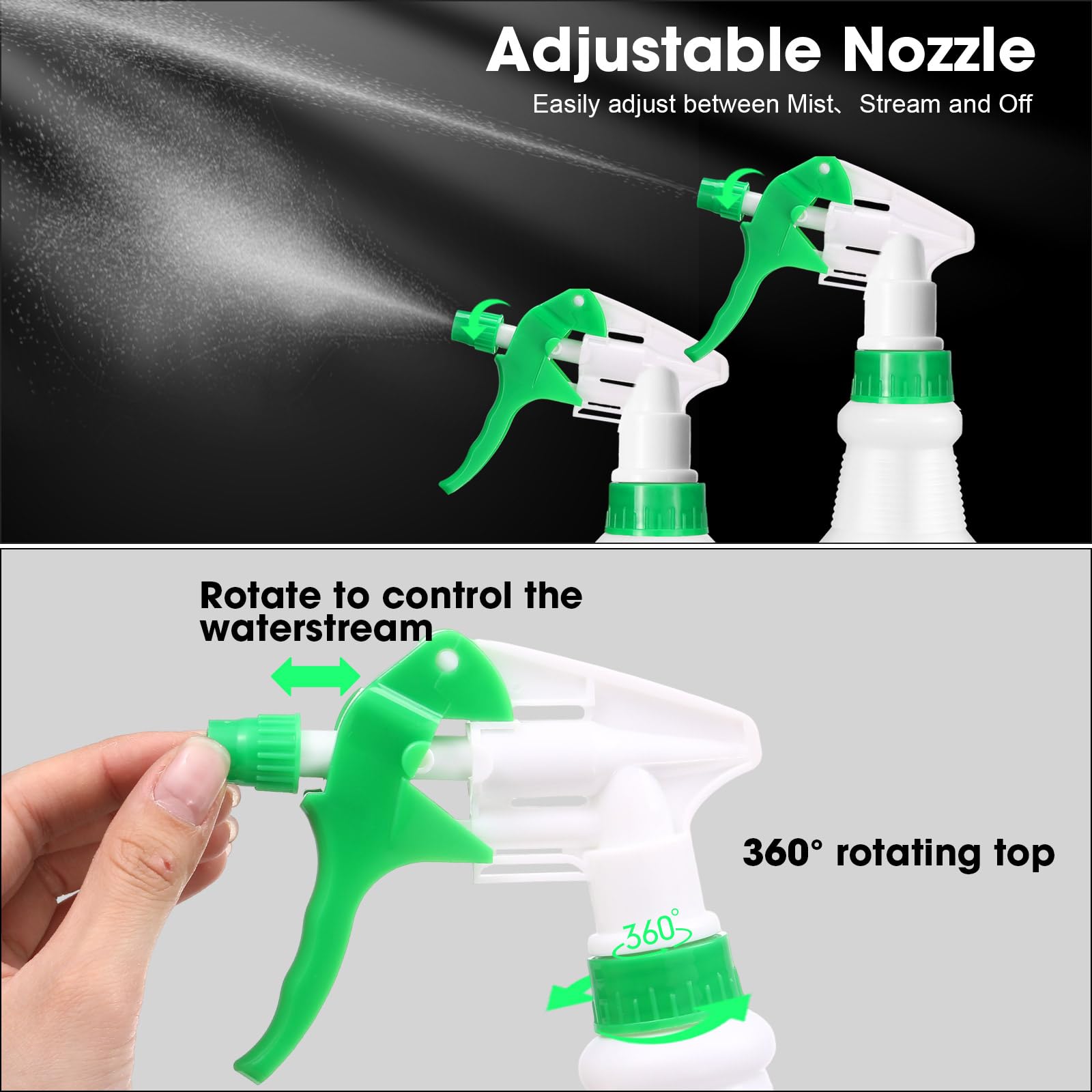 Rtteri 24 botellas de plástico de 16 onzas, botellas vacías a prueba de fugas, vacías y reutilizables para soluciones de limpieza, agua, detalles de automóviles o baño, cocina, residencial comercial