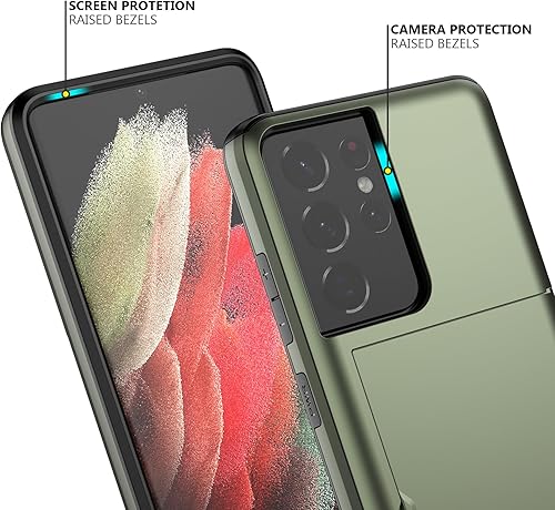 Miniatura 4 de Nvollnoe Funda protectora para Samsung S21 Ultra con tarjetero de doble capa resistente para Galaxy S21 Ultra, ranura para tarjeta oculta, funda