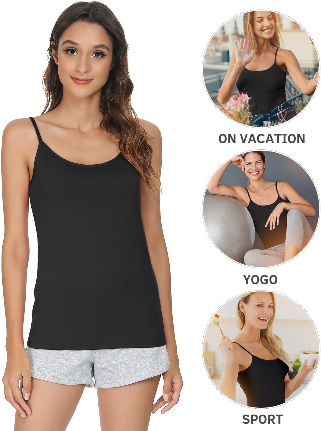 Vislivin Women's Basic Solid Camisole Adjustable Spaghetti Strap Tank Top - Image 4