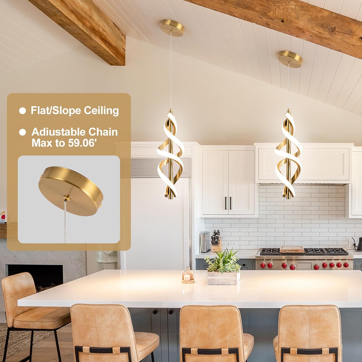 Gold Pendant Light,4000K Modern LED Pendant Lights Kitchen Island,Adjustable Pendant Lighting Over Island Hanging Pendant Light Fixtures for Kitchen Dining Room Hallway Foyer,1 Pack(Gold)