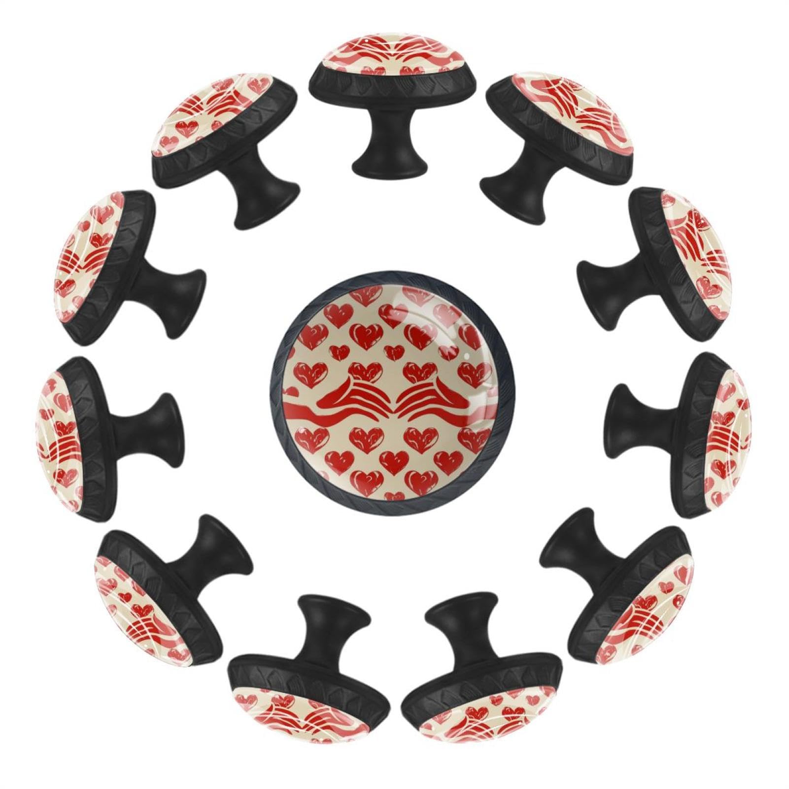 Boutons de tiroir cuisine en verre transparent poignée meuble cœur rouge lot de 12