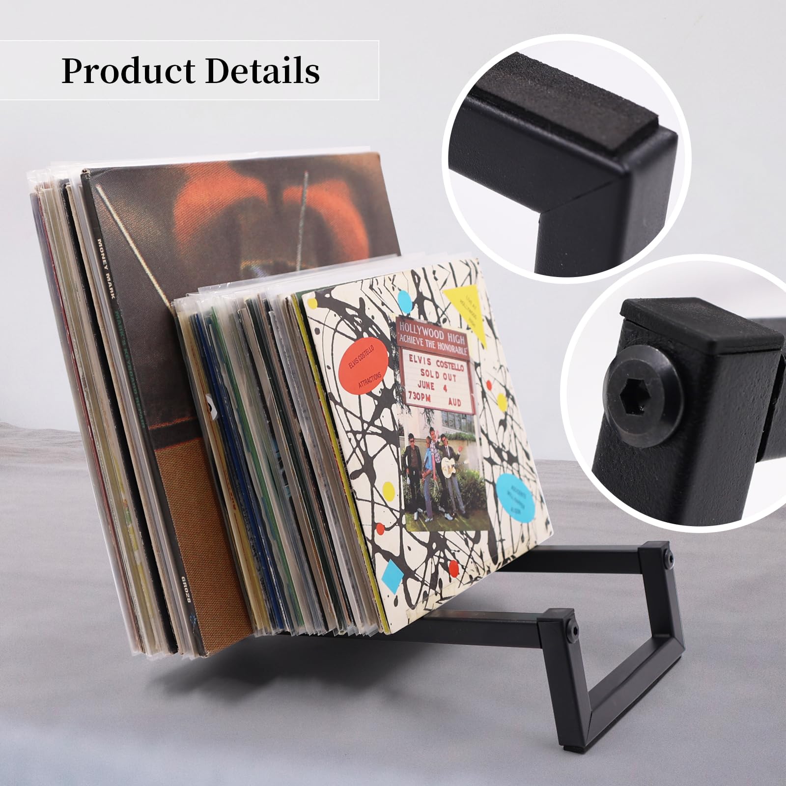 MayRecords Espositore per dischi in vinile, a forma di Z, in metallo nero, può contenere fino a 30 album, doppio metodo di installazione, multiuso per CD/libri/cartelle