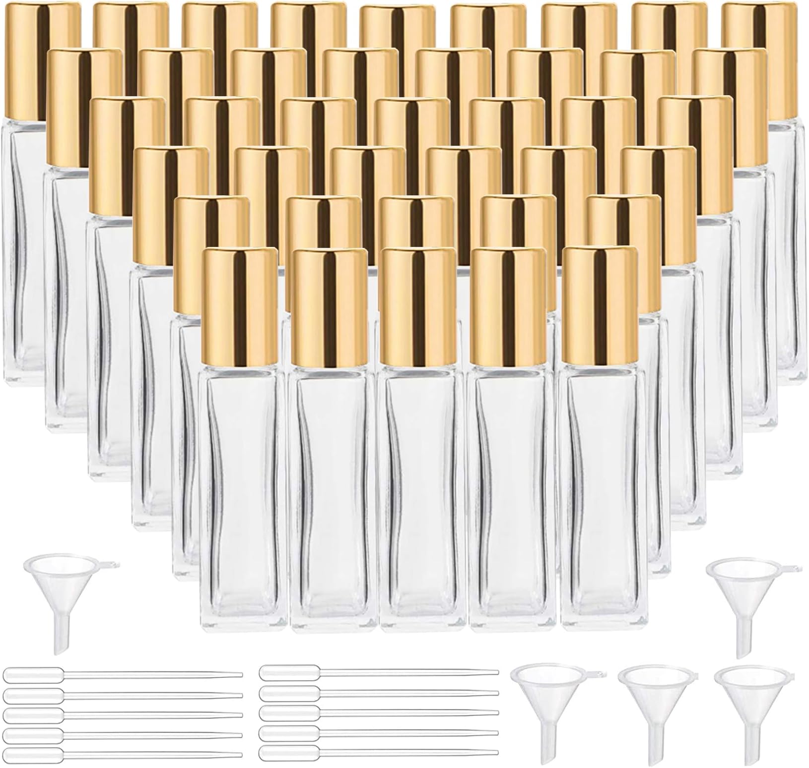 wifreo 40Pcs 10ml Glass Roll On Bottle for Essential Oils, Eco-friendly Refillable Clear Perfume Sample Bottles with Stainless Steel Roller Ball - Portable & Practical