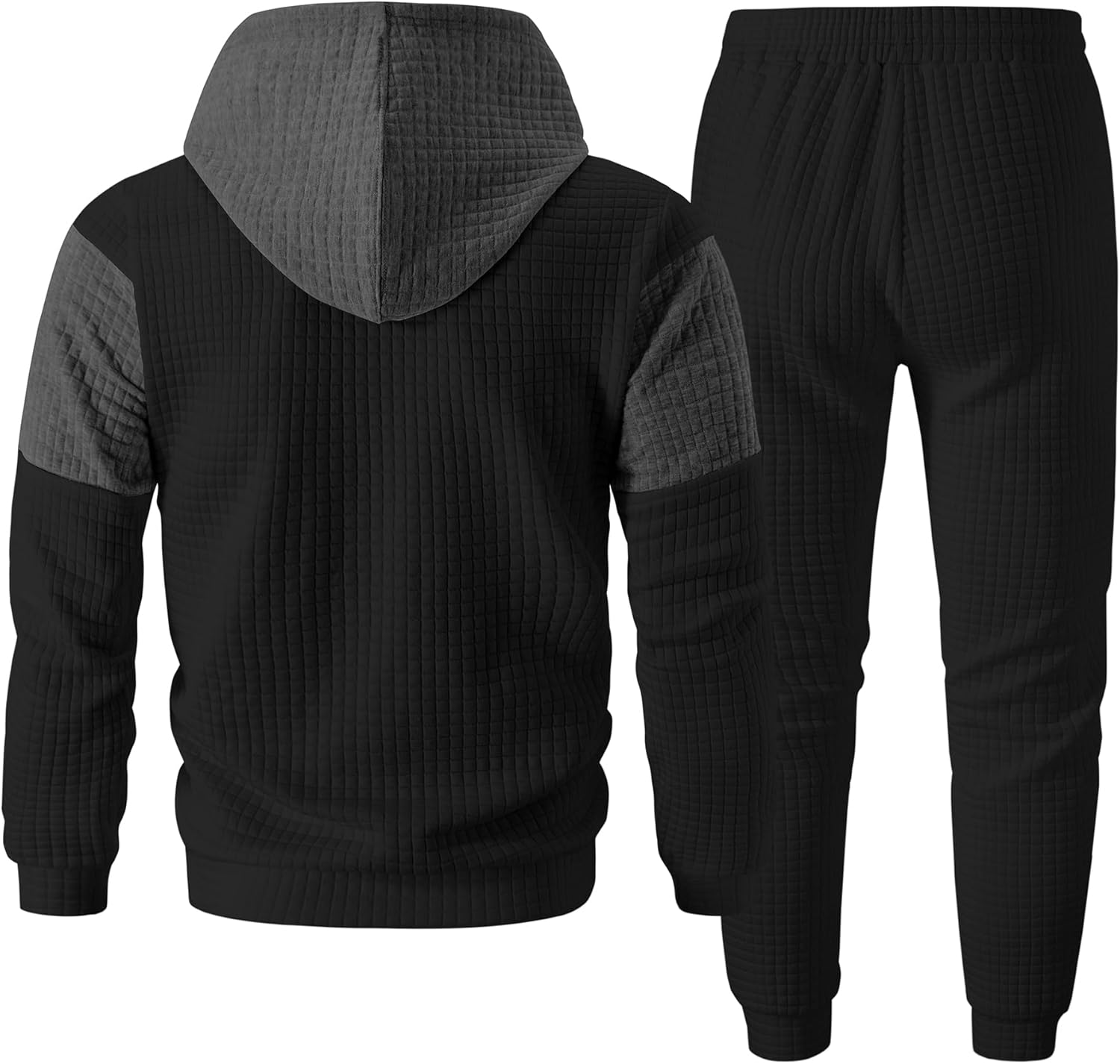 UOUA Mens Tracksuit 2 Piece Hoodie & Sweatpants Set Waffle Jacquard Sweatsuit Outfits Casual Jogging Suits - Image 2