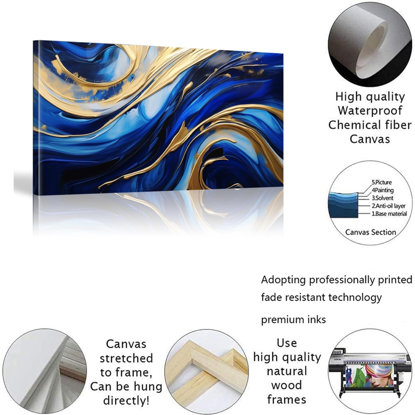 JGGXHM Nuevos anillos anuales dorados chinos pintura en lienzo flores verdes carteles e impresiones artísticos de pared para la decoración del hogar- (65x130cm) marco interno de 26x51 pulgadas