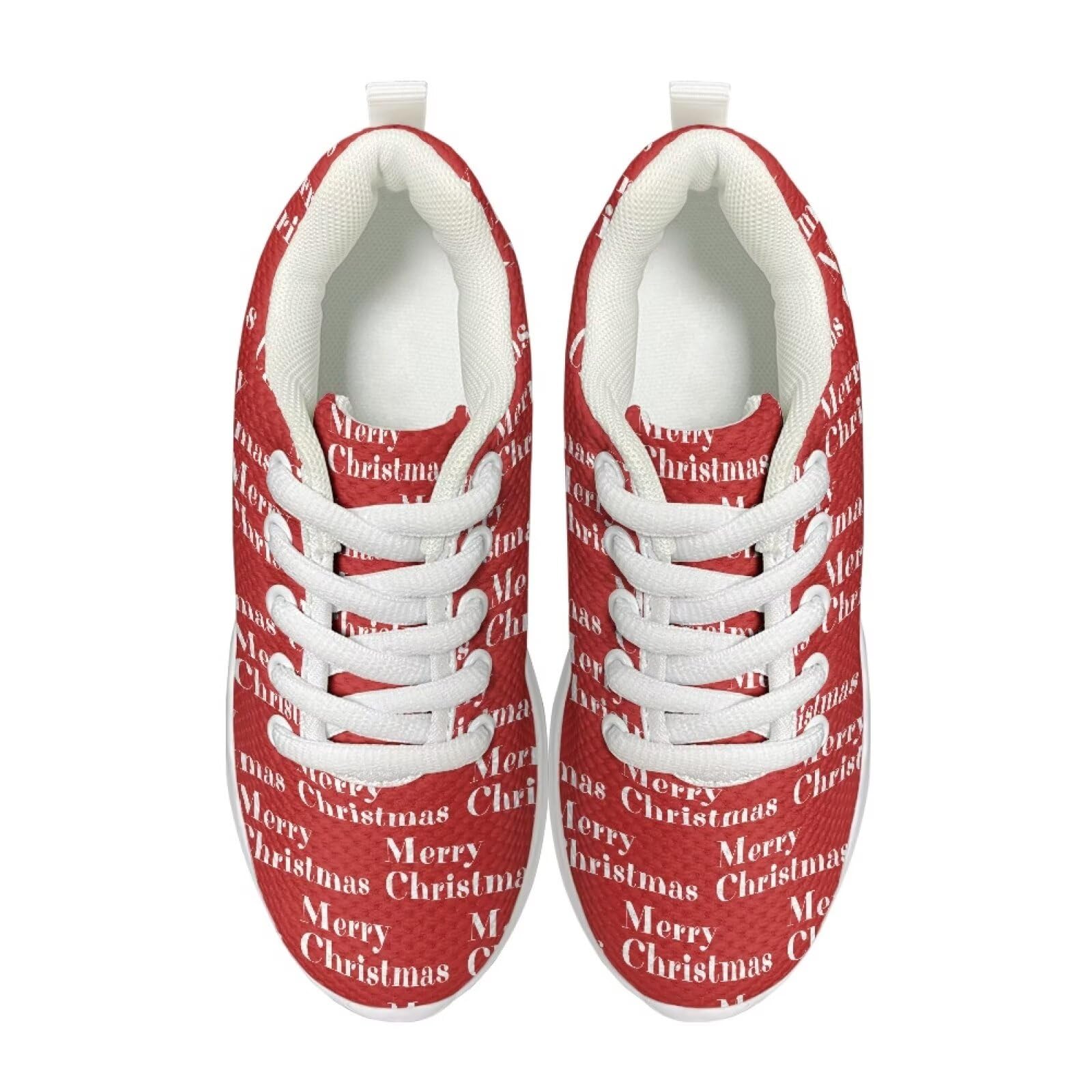 Fuxowvby Christmas Sneaker for Kids Christmas Print Shoes Comfortable Anti-Skid Lightweight Athletic Hiking Sneaker for Litter Kids Lace-Up Footwear Outdoor Running Sneakers for Big Kids White US 2