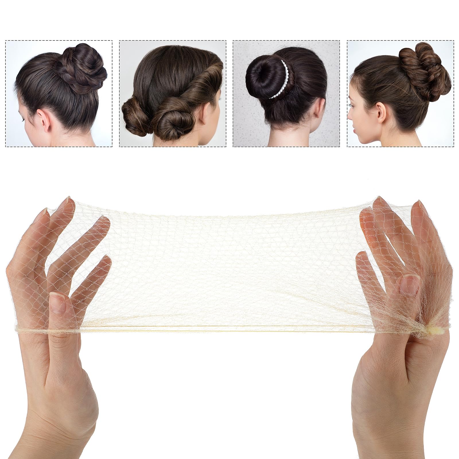 20 Retine per Capelli per Chignon con Bordo Elastico, Invisibile, per Balletto, 50 cm