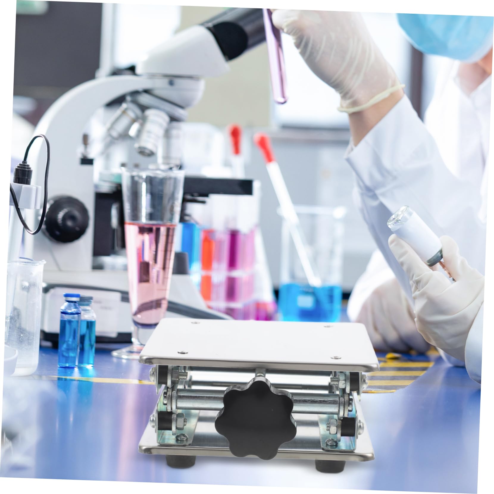 Zerodeko laboratorio stand di supporto jack del laboratorio scientifico per sollevare regolabile piattaforma di sollevamento sollevatore a forbice Acciaio inossidabile Silver