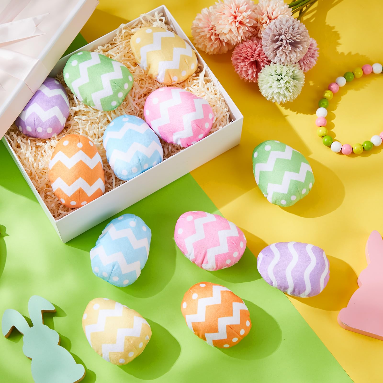 Leyndo Lot de 24 œufs de Pâques pour chien - Jouet couineur en peluche pour chien - Jouets en peluche pour chiens de taille moyenne et petite - Jouets à mâcher - Costume de Pâques pour animal