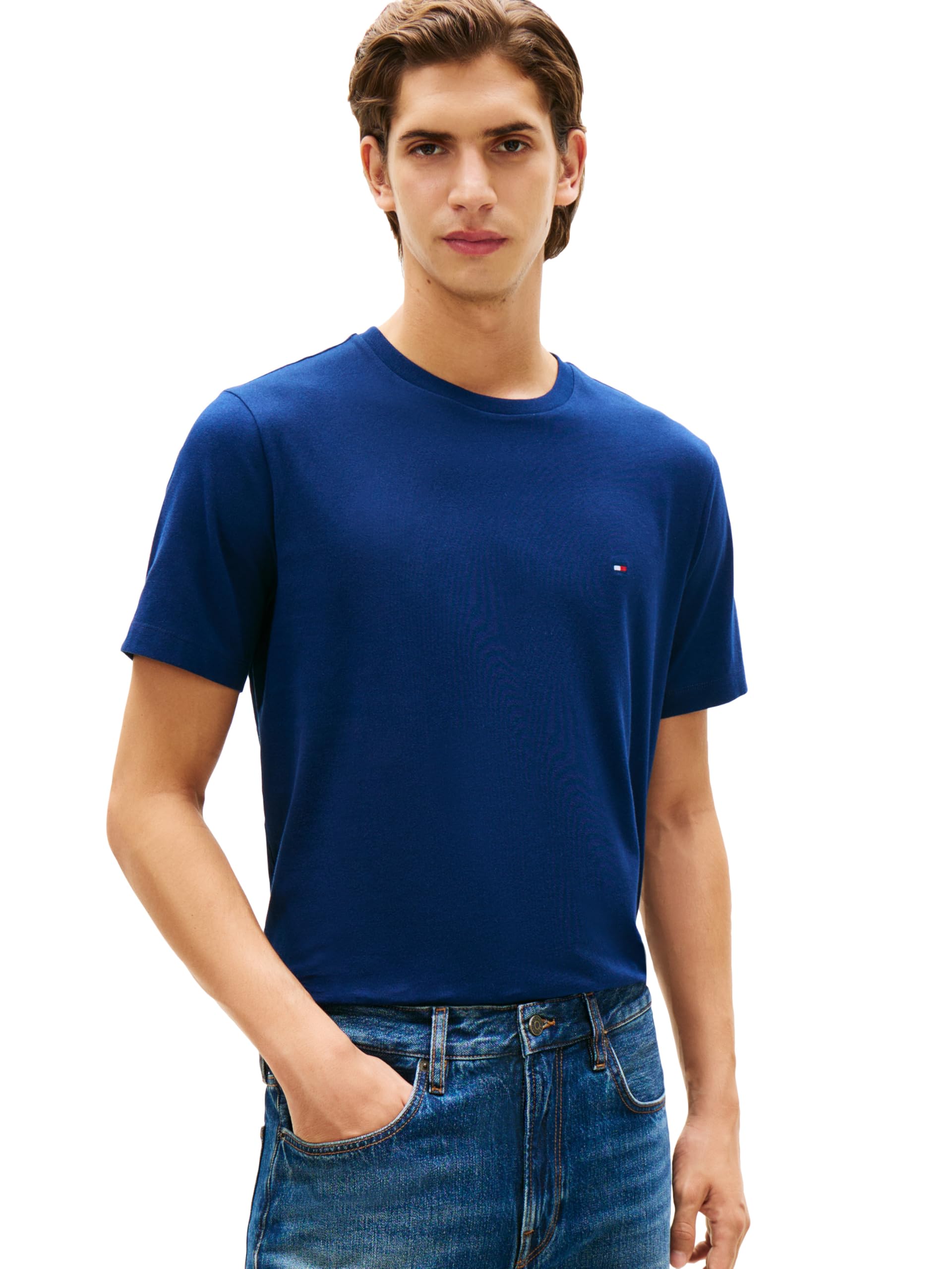 Tommy Hilfiger Men's Short Sleeve Cotton Crewneck T-Shirts in Regular Fit Large Carbon Navy