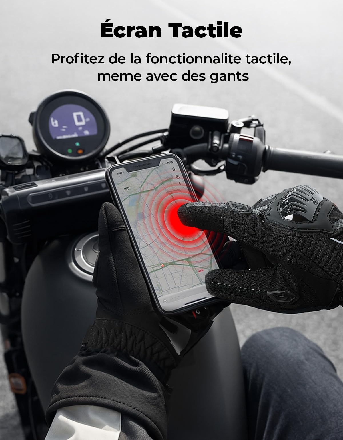 KEMIMOTO Gants Moto Hiver, Gants Imperméable Homologués Hommes Protection Multicouche, Chaude, à Deux Doigts Écran Tactile pour Activités de Plein Air Hivernales, Ski, Randonnée, Vélo